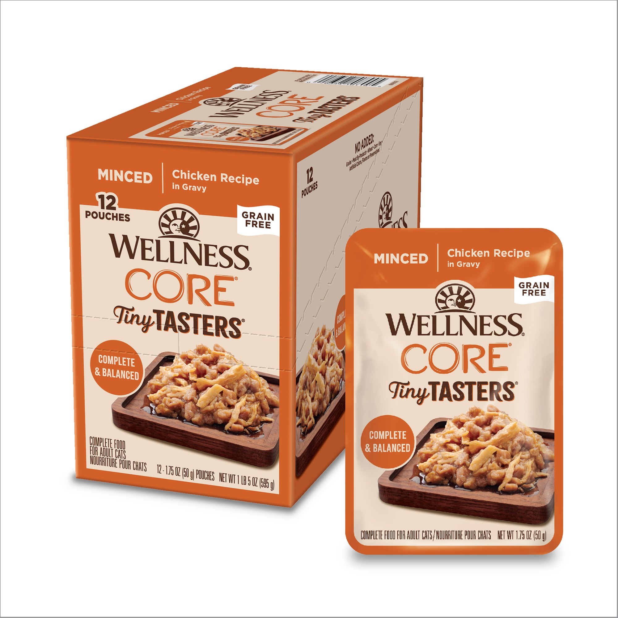 Bundle of 12 Wellness CORE Tiny Tasters Minced Chicken Gravy Grain-Free Wet Cat Food 50g