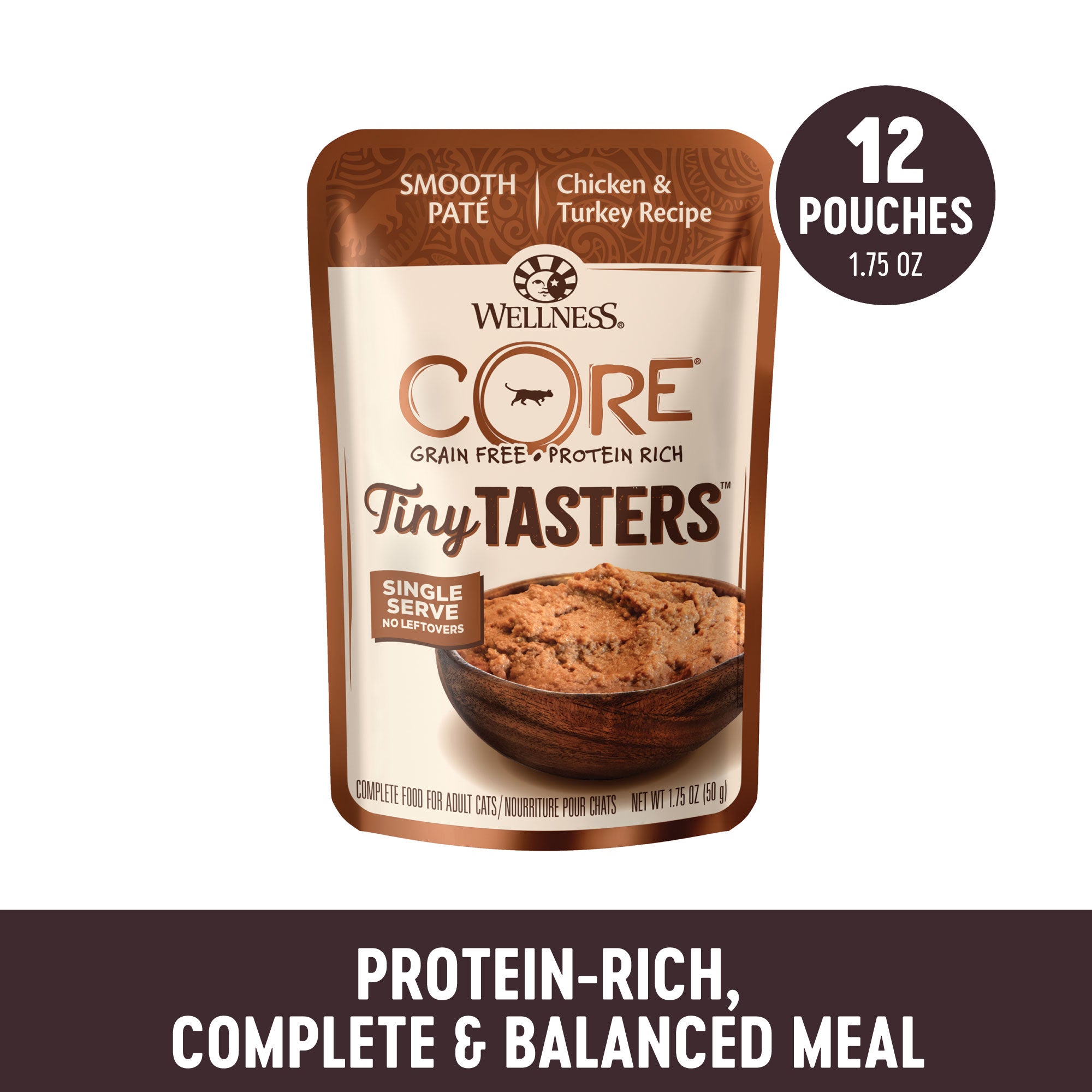 Bundle of 12 Wellness CORE Tiny Tasters Minced Chicken Gravy Grain-Free Wet Cat Food 50g