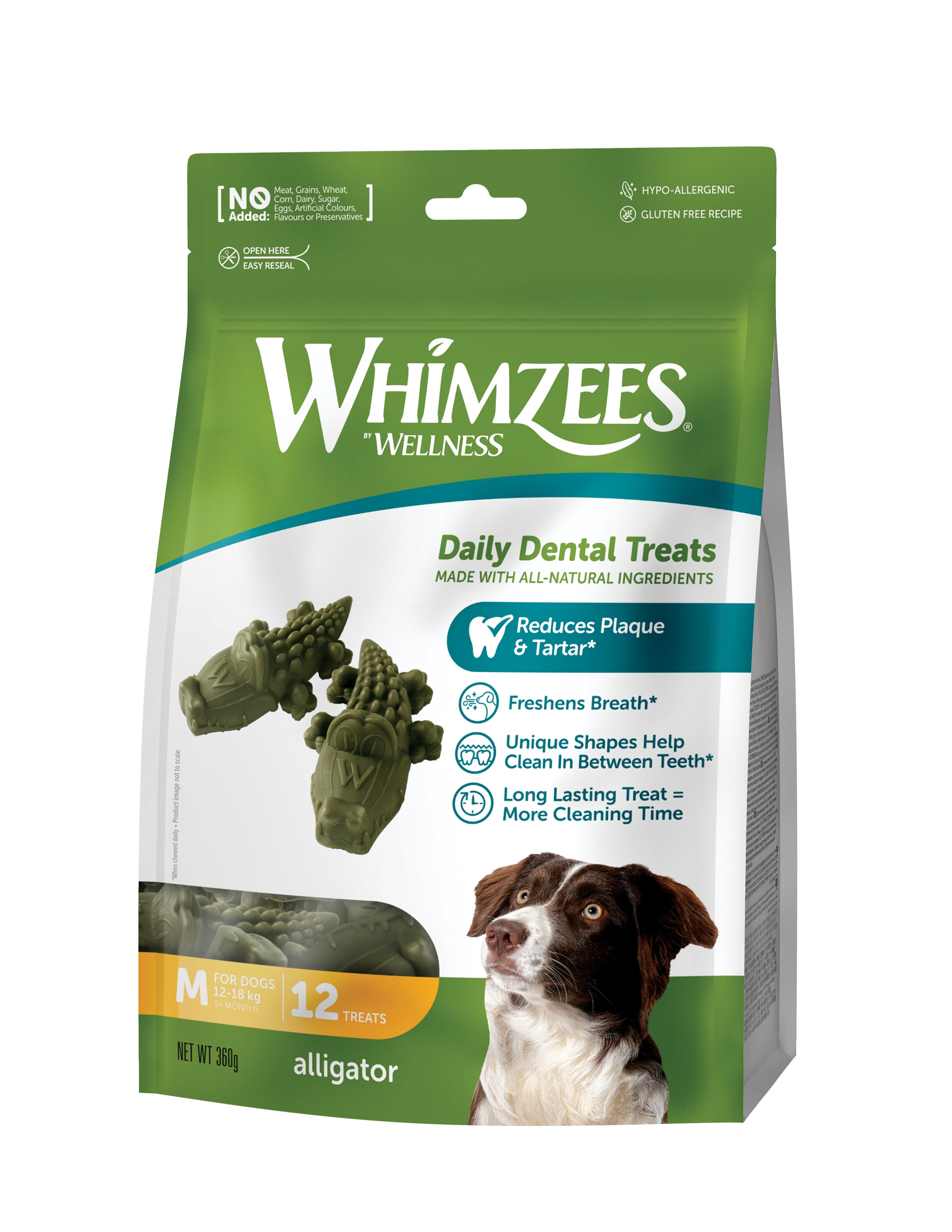 Whimzees Alligator Medium Dental Dog Treats Value Bag 12 pcs