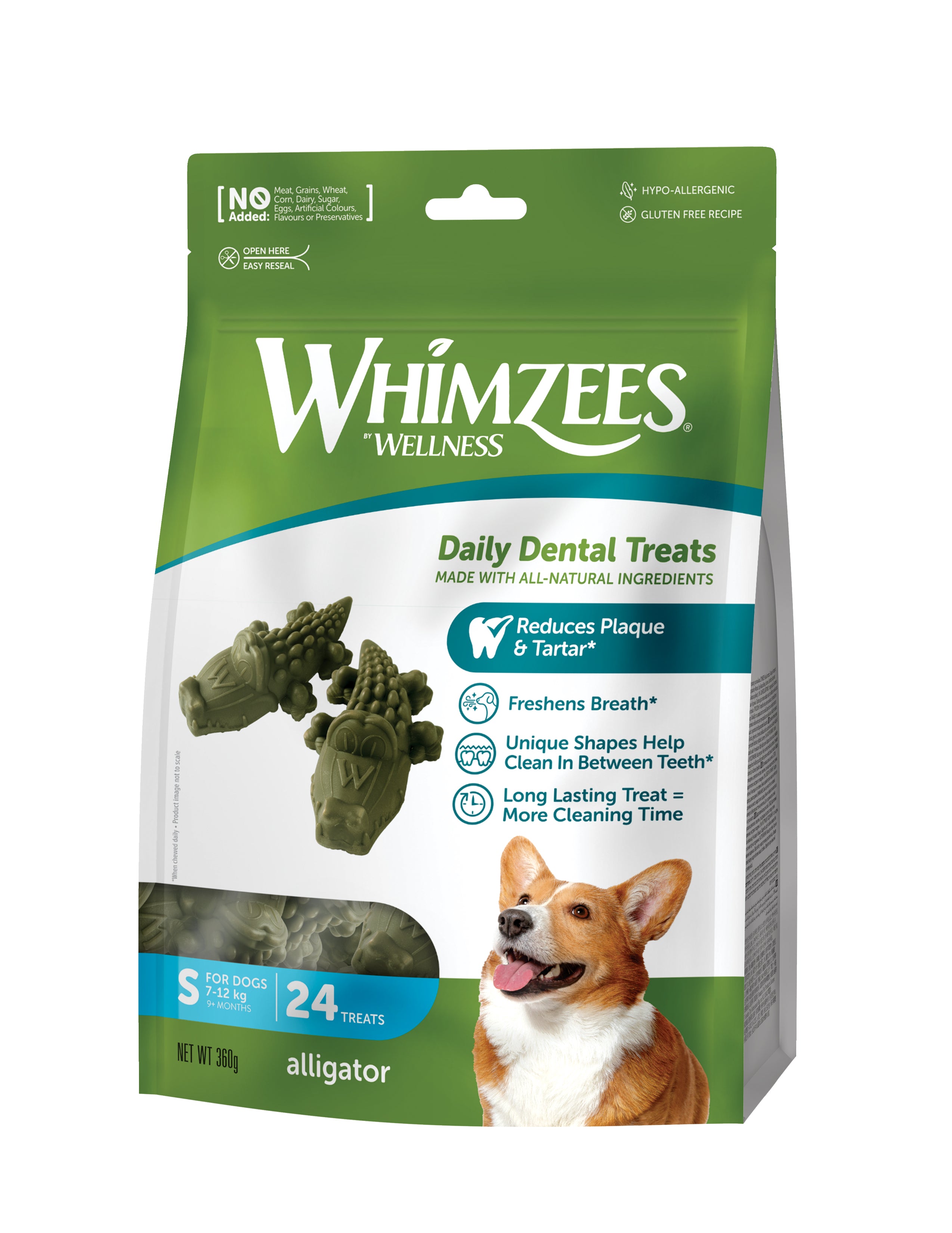Whimzees Alligator Small Dental Dog Treats Value Bag 24 pcs