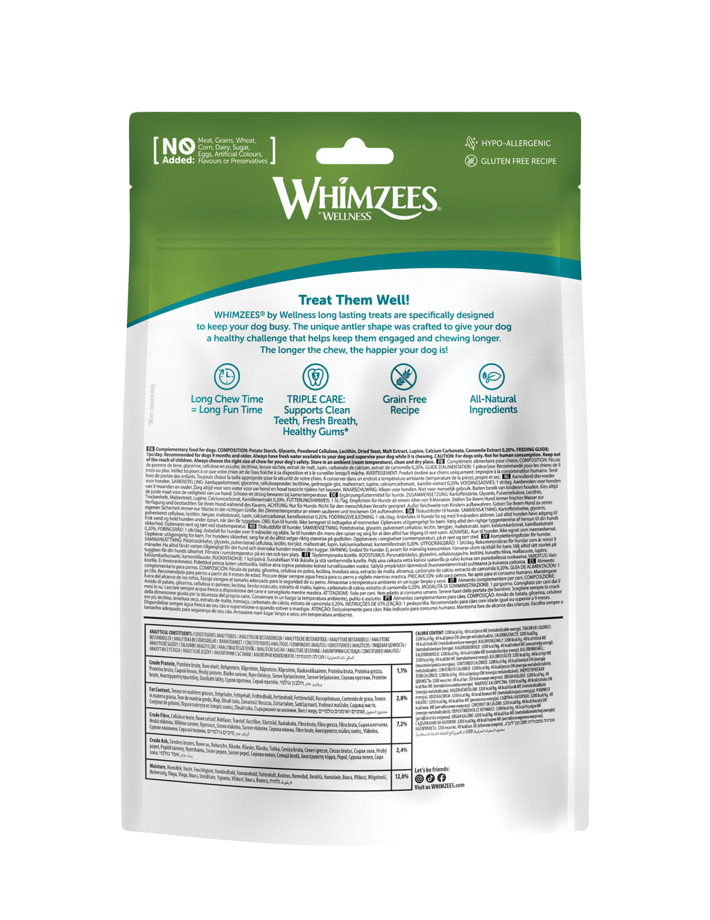 Whimzees Antler Small Dog Dental Treat Value Bag 24 pcs