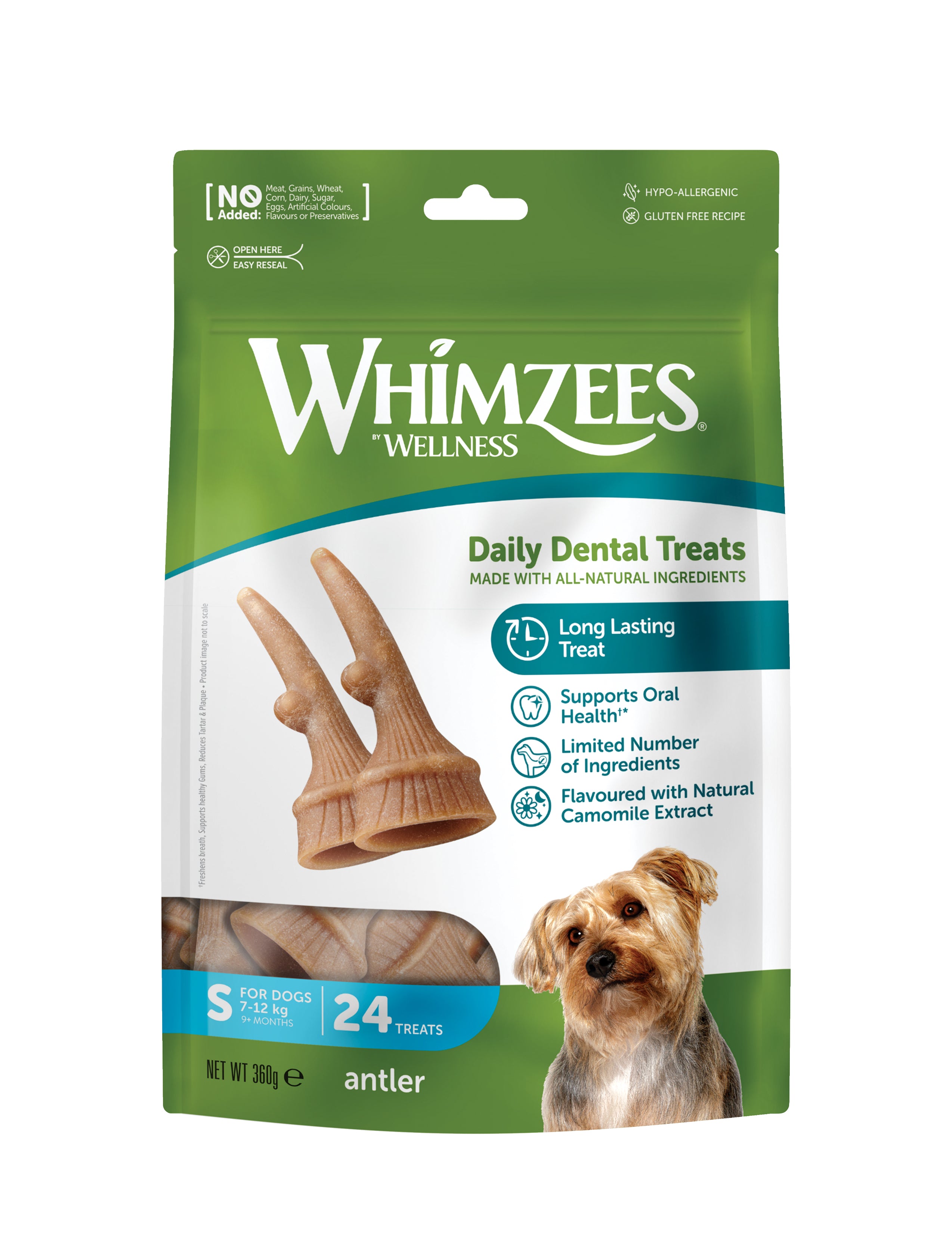 Whimzees Antler Small Dog Dental Treat Value Bag 24 pcs
