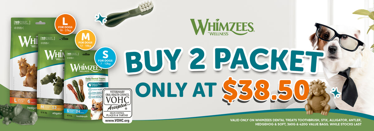 promotion of whimzees dental dog treat of buy 2 value bags at only $38.5 and save $6.50