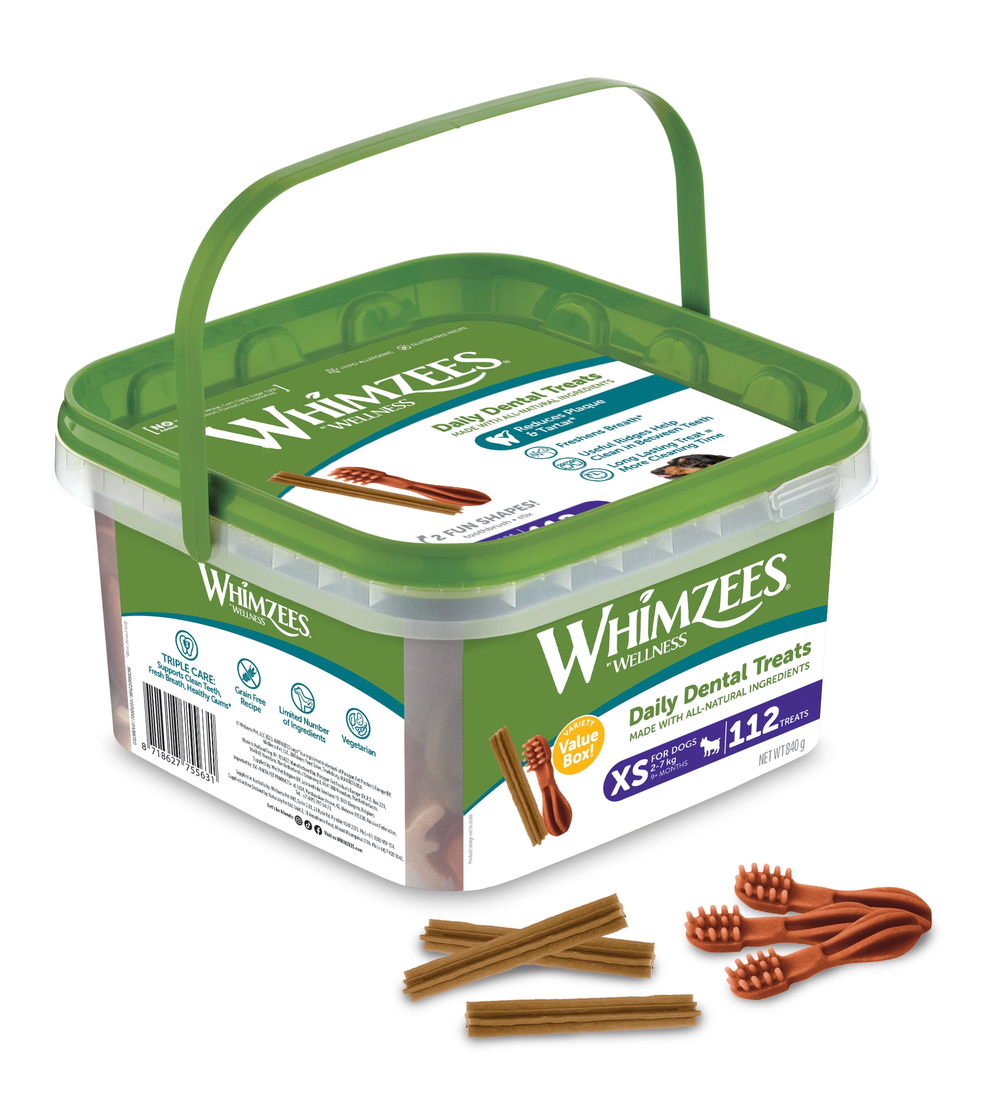 Whimzees Variety Value Box Extra Small Dental Treats for Dogs 112pcs XS