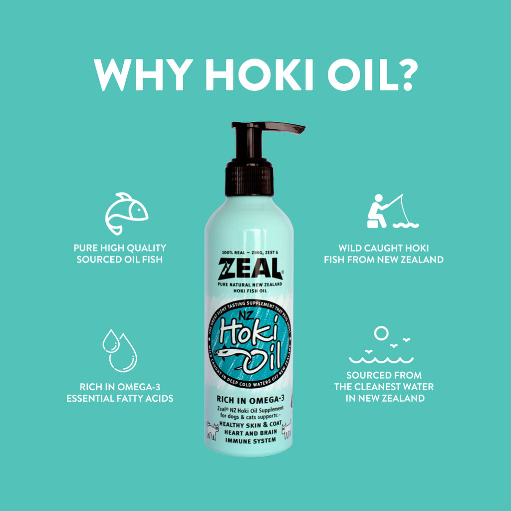 Why Feed Hoki Fish Oil from Zeal - Waku Waku Pets. 