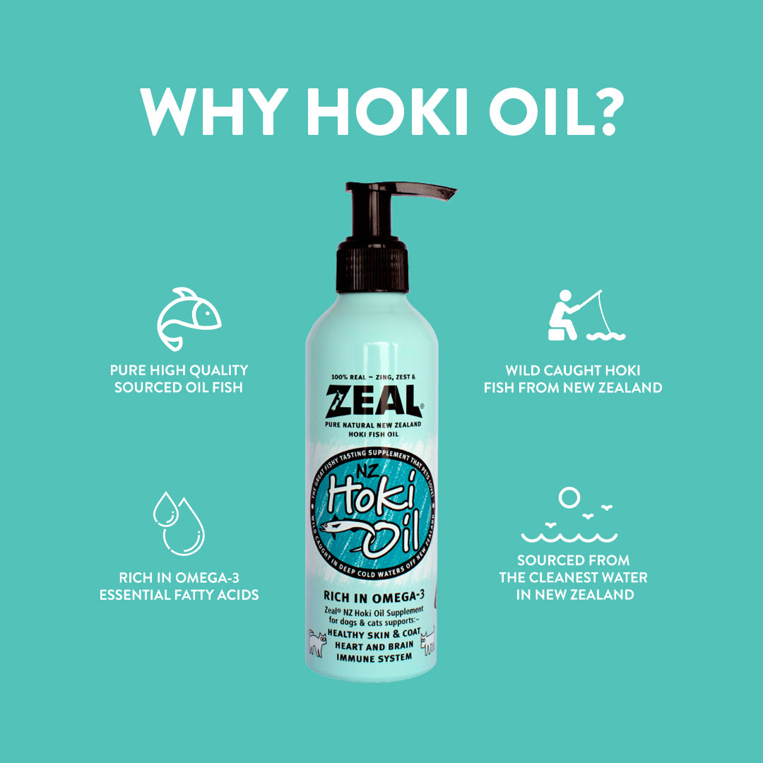 Why Feed Hoki Fish Oil from Zeal - Waku Waku Pets. 