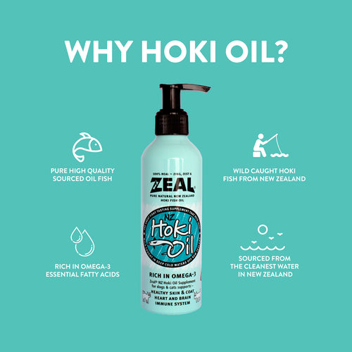 Why Feed Hoki Fish Oil from Zeal - Waku Waku Pets. 