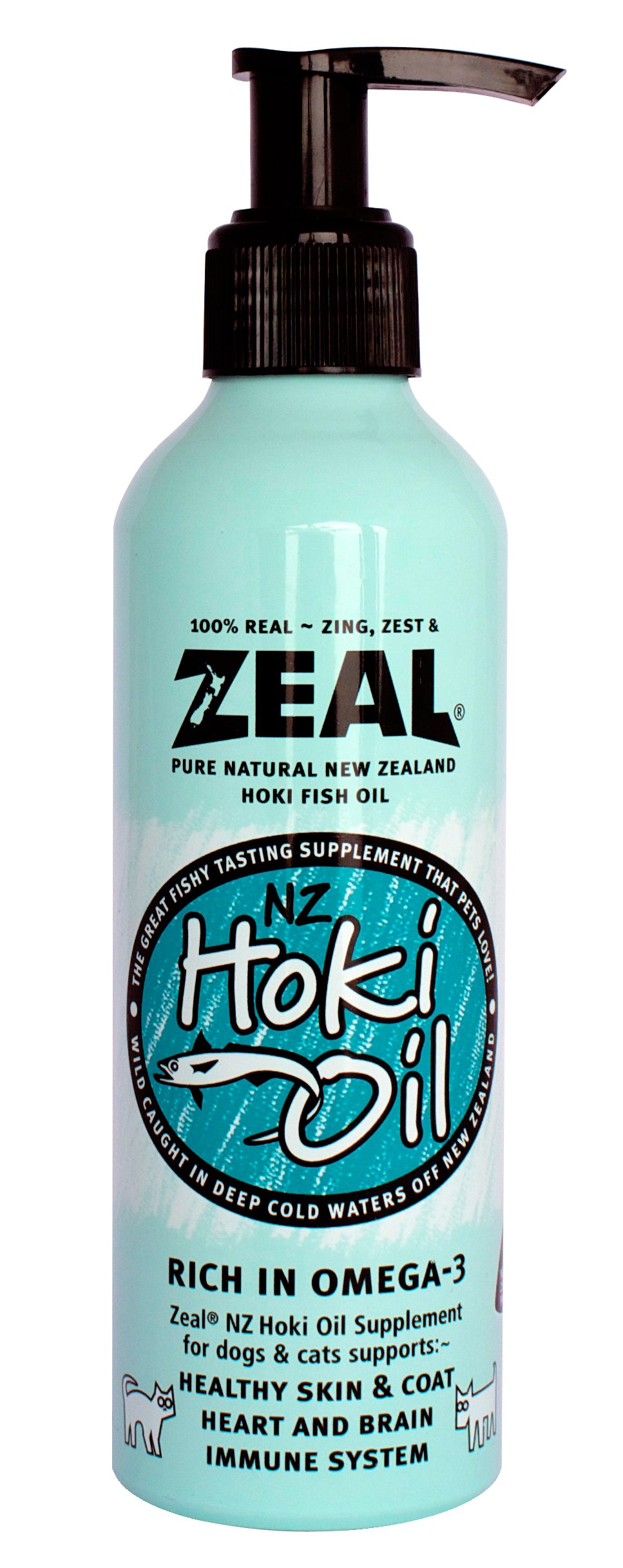Zeal Pure Natural New Zealand Hoki Fish Oil Cat & Dog Supplement 225ml - Waku Waku Pets. 